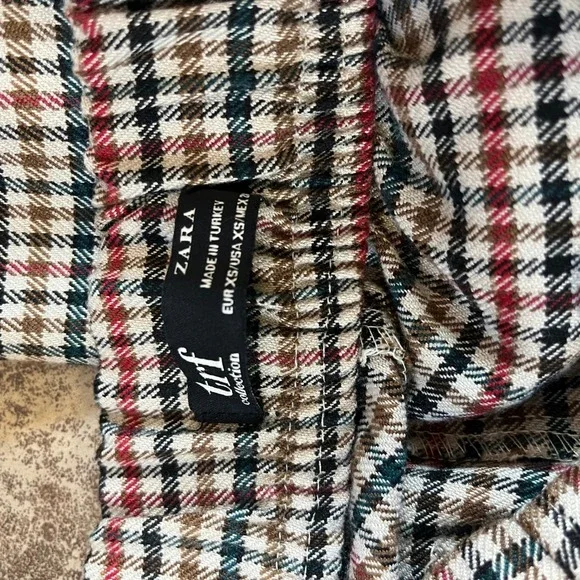 Zara Plaid Wide Leg Trousers Womens XS Brown High Waist Button Detail Check - Picture 7 of 11